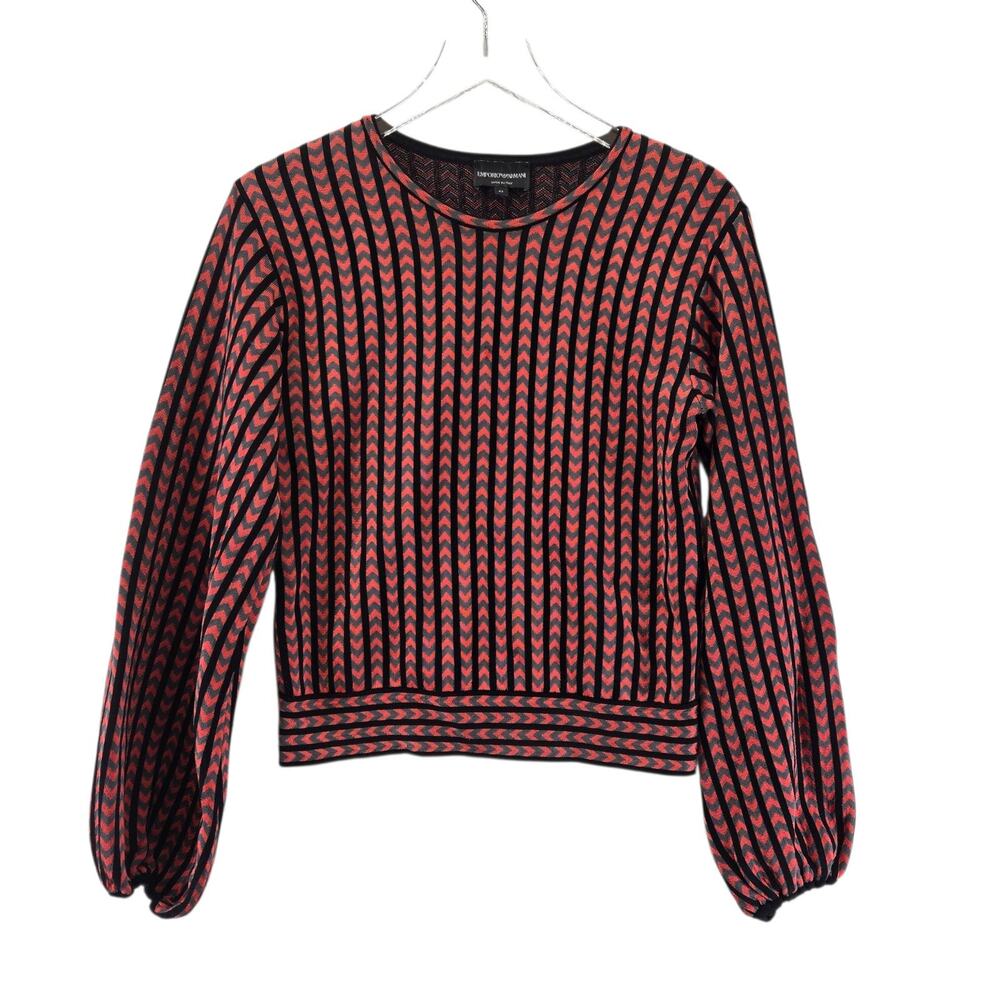 Emporio Armani Sweater Womens 6‎ (42 IT) Zigzag Stripe Balloon Sleeve Pink Black